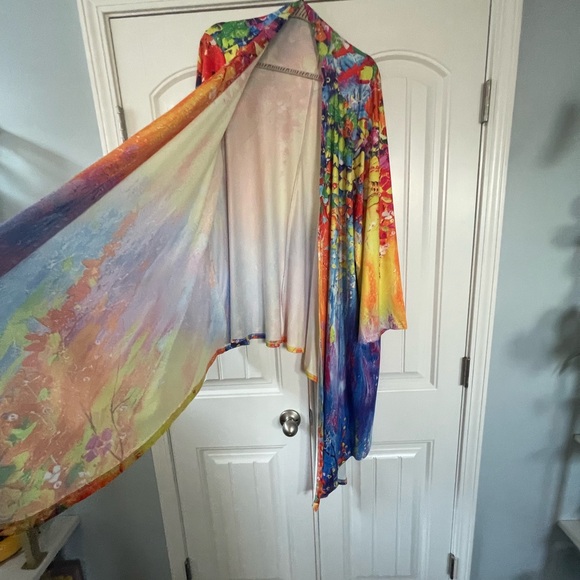 Colorful Floral Knit Kimono Large - Picture 4 of 5